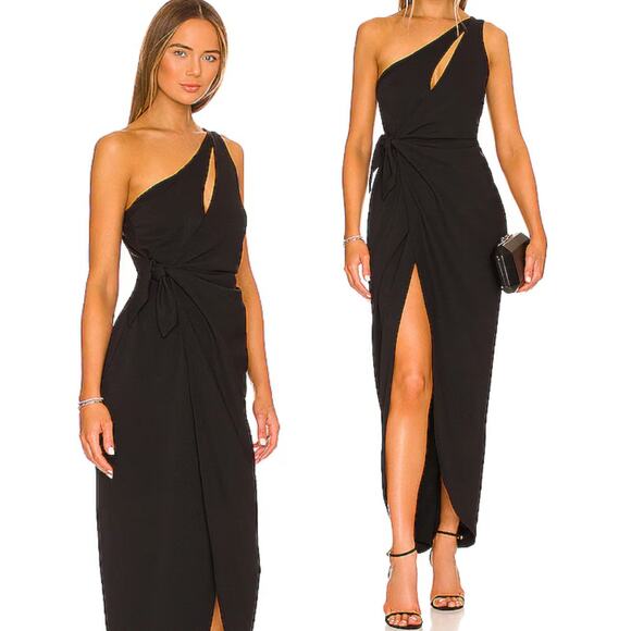 Amanda Uprichard Conetta Gown Maxi Dress Lightweight Crepe Black Womens Small - Picture 2 of 9